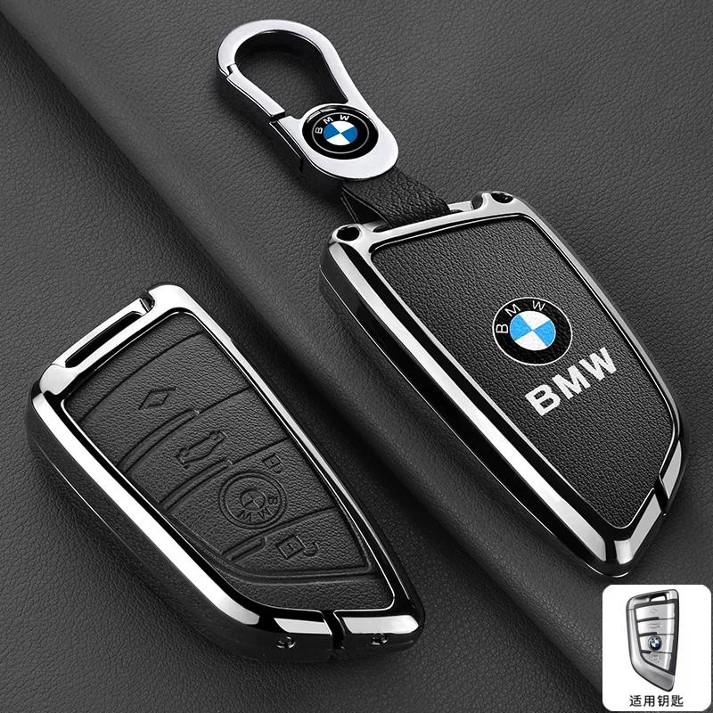 Car Sticker Hot 2025 Zinc alloy Leather Car Remote Key Case Cover Shell Protector For BMW X1 X3 X4 X5 X6 F15 F16 G30 3 5 7 Serie