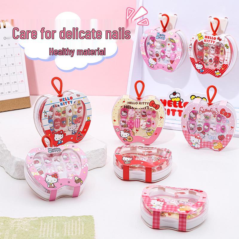 KT Cat Tecknad Bärbar Nagelklistermärke för Barn - Avtagbar, Självhäftande Gelé Nageldekor för Flickor