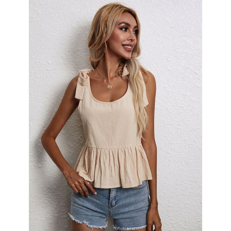 

2022 Loose T-shirt U-neck Straps Cotton and Linen Camisole Apricot L