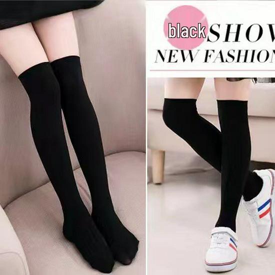 Academy Style Black & White Striped Thigh-High Velvet Socks