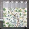 No Hook  Floral Pattern Shower Curtain With Snap-in Fabric Liner, Sheer Top Window, Waterproof Double Layer Bathtub Curtain