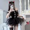 Sex Underwear Sexy Dark Square Collar Pure Desire Wind Waist Thin Fluffy Princess Short Skirt Set