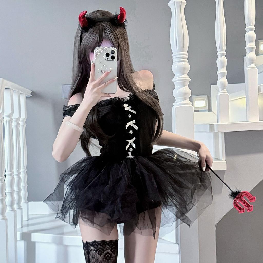 Sex Underwear Sexy Dark Square Collar Pure Desire Wind Waist Thin Fluffy Princess Short Skirt Set