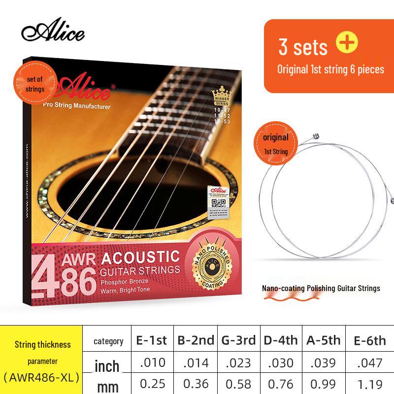 Sada strun pro akustickou folkovou kytaru Alice s fosforovým bronzem (6 strun)