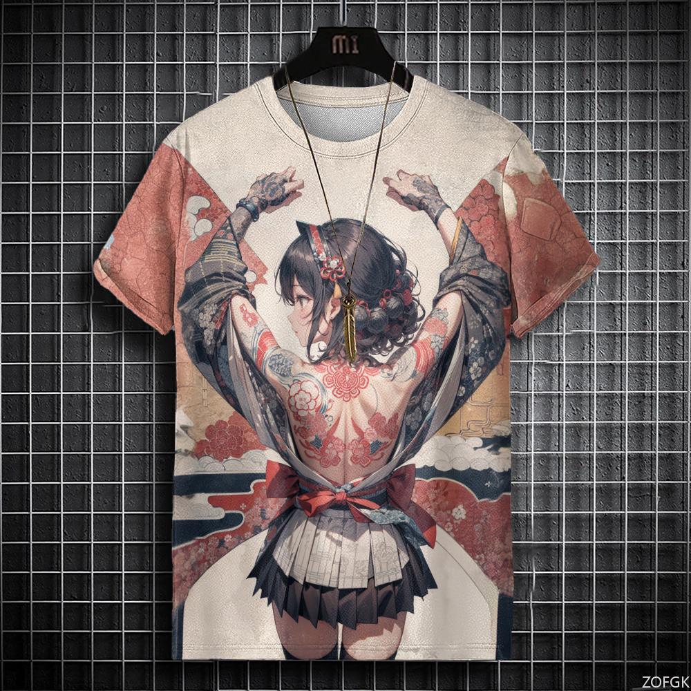 Summer Men's T-shirt Fashion Anime Tattoo Graphic Men's Streetwear Round Neck T-shirt Outdoor Casual Plus Size Tees Top Women Clothing