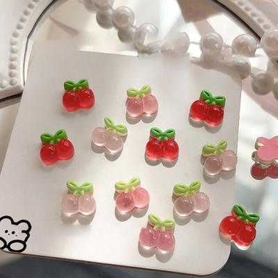 10 Peças Resina Mini Cereja Morango Nail Art Pedras Flat Back Estatuetas Scrapbook DIY Decoração de Joias Artesanato