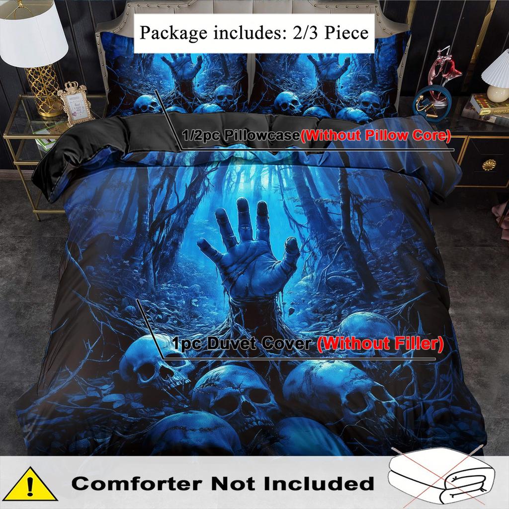 Duvet Cover Set Mysterious Skeleton Skull Print Bedding Set King Queen Style Bedding Set Polyester Machine Washable Decoration
