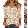 Women's Tops Three-quarter Sleeve Shirt V-neck Loose Casual Shirt Print T-shirt
