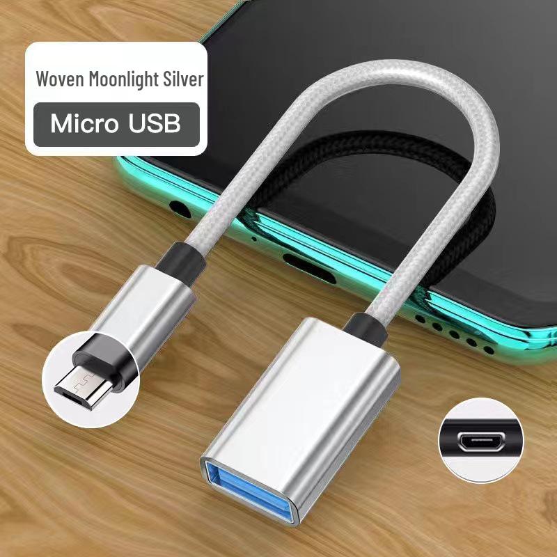 Cross-Border Multi-Function Nylon OTG Adapter: Type-C to USB for Keyboard, Mouse, Flash Drive, and Card Reader.