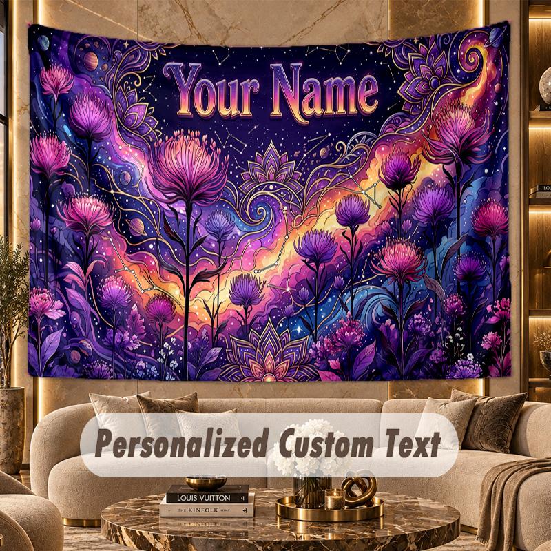 Floral Garden (635) Theme Personalized Tapestry Custom Name Text Wall Hanging Tapestry Home Background Decoration