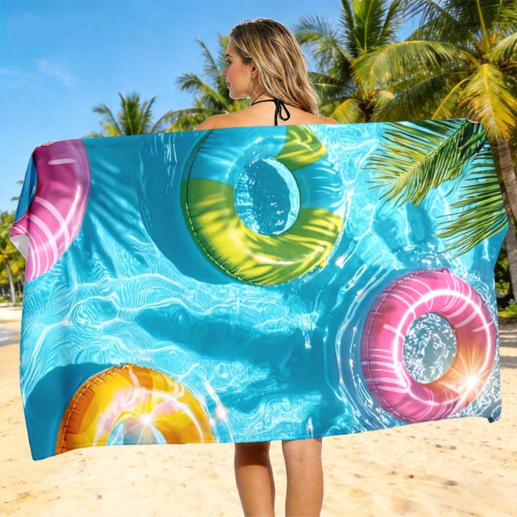 1PC Colorful Inflatable Pool Rings Beach Towel 2D Flat, Soft Lightweight Portable Quick-Dry Highly Absorbent, Unisex for Beach C