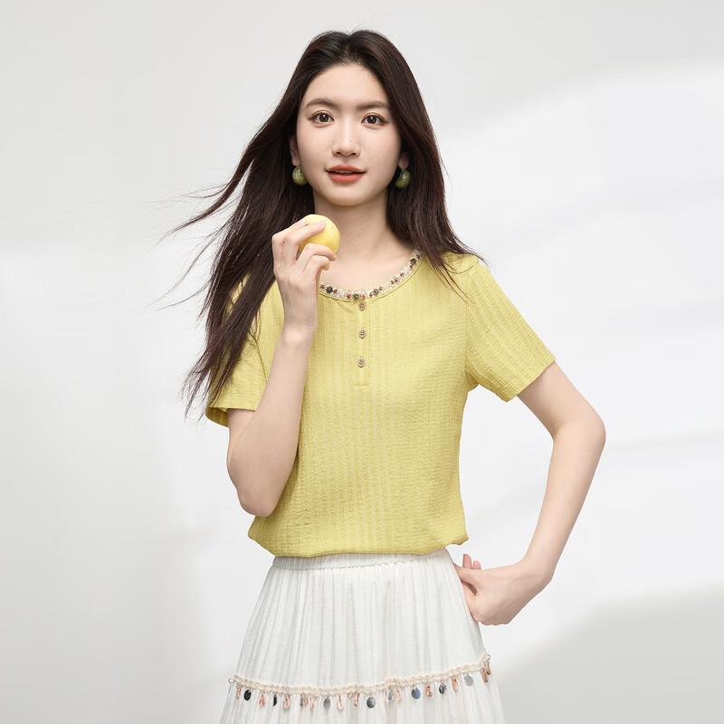 Women s Textured Beaded Bohemian Short Sleeve T-Shirt