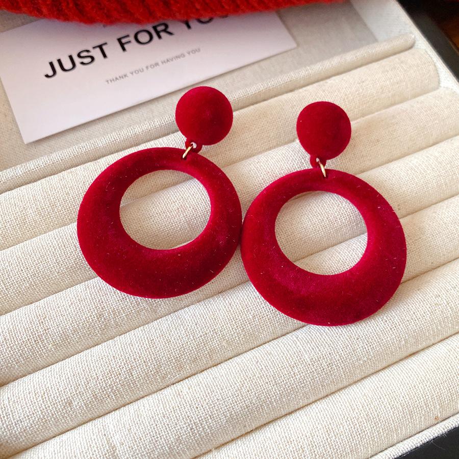 Silver needle flocking round hollow pendant earrings fashionable and simple versatile stud earrings niche high-end earrings women