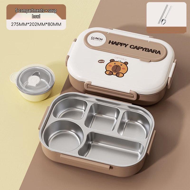 ZISIZ Little Bear 304 Stainless Steel Divided Lunch Box Set