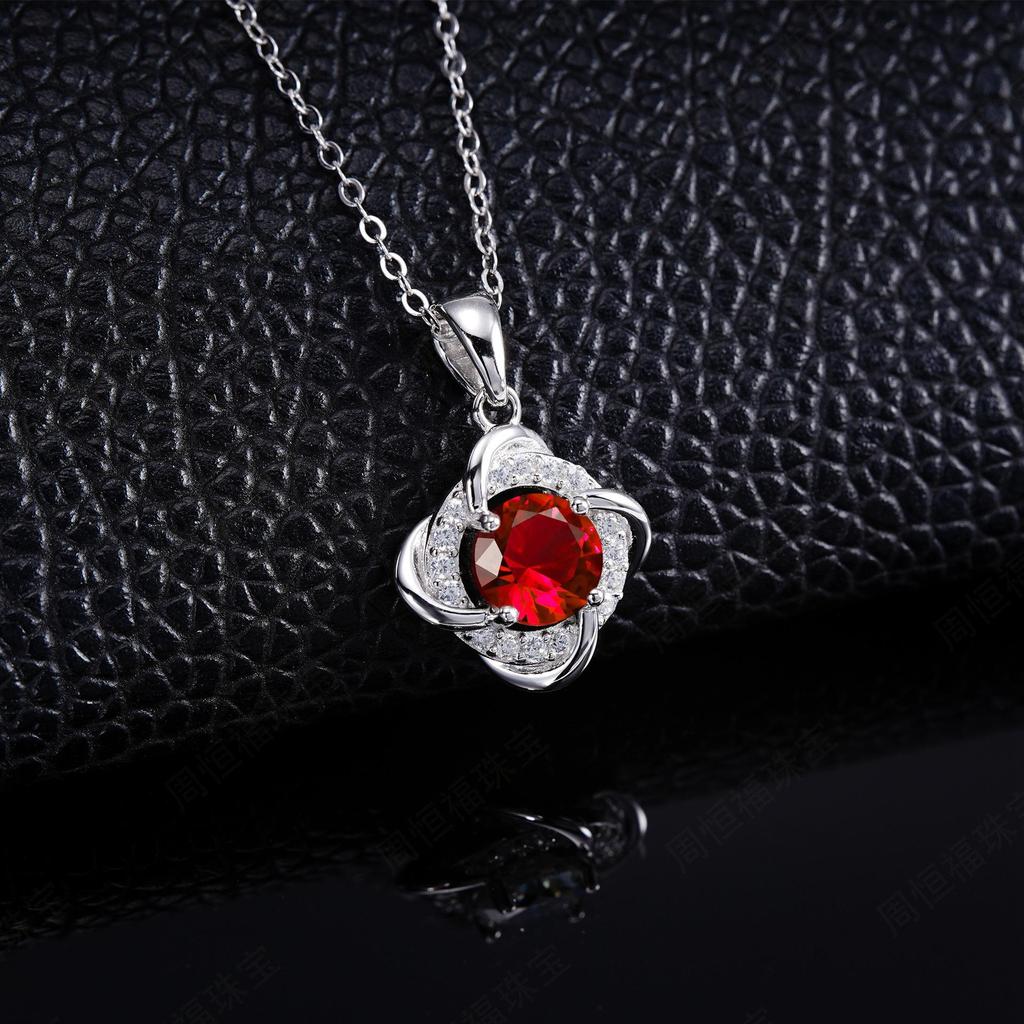 Women’s High-End S925 Sterling Silver Necklace with Inlaid Diamond, Cultured Ruby Pendant, Perfect for Daily Wear or a Birthday Gift.