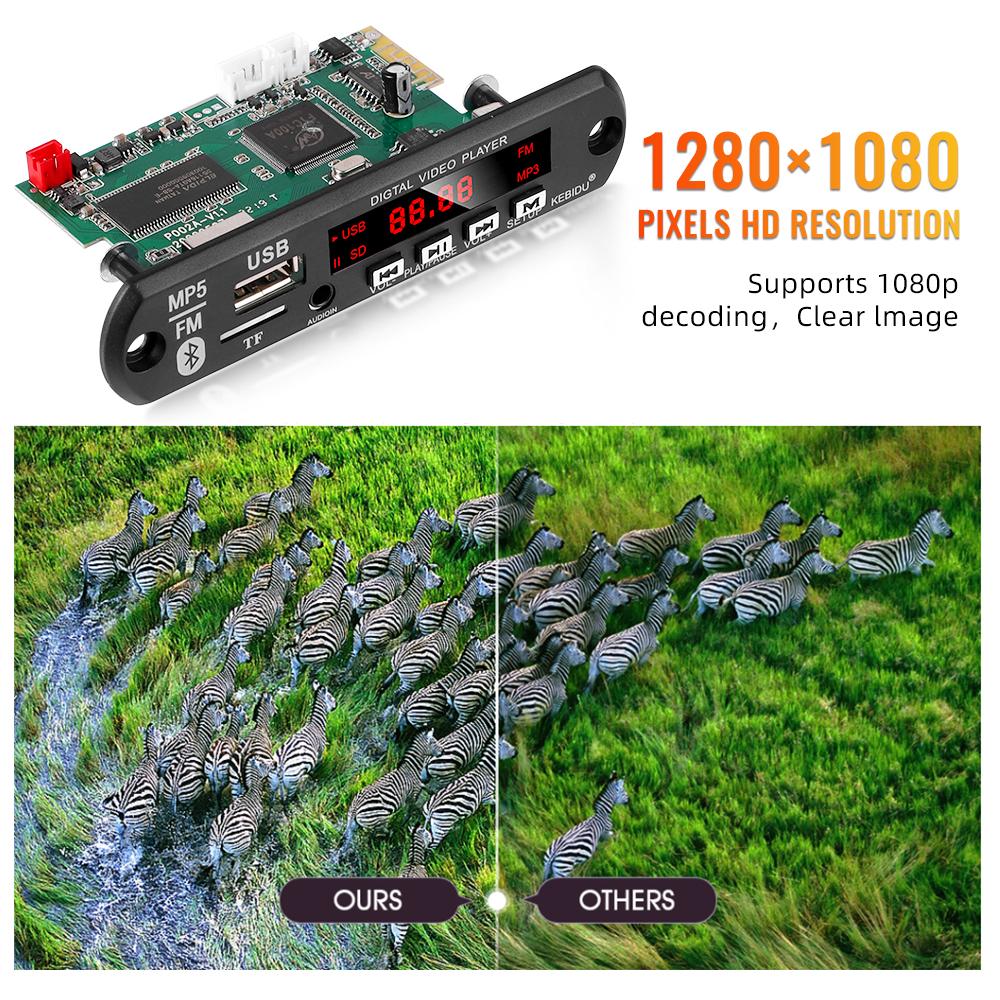 Bluetooth MP5 MP4 MP3 Decoder Board DC 12V Audio Receiver 1080P HD Video Player Movie Photo Ebook FM Radio AUX USB TF for Car