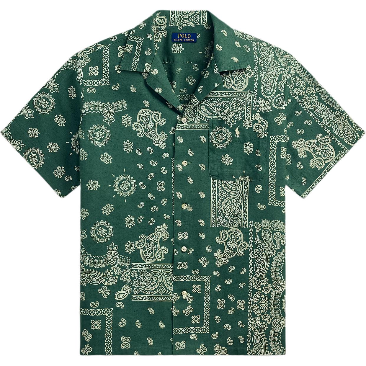 

Polo Ralph Lauren Рубашка с коротким рукавом на пуговицах с принтом и лагерем воротником Мужские рубашки Зеленый 710971799-001 M