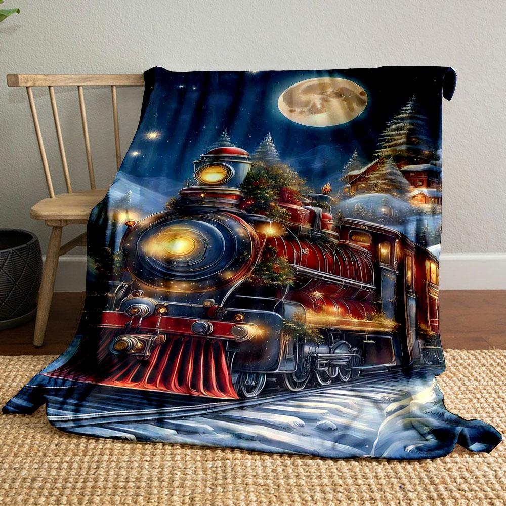 

Christmas Train Snowy Night Blanket bedroom Blanket for Livingroom Couch lunch break Soft throw for Friend s festival Gift 80cm x 120cm