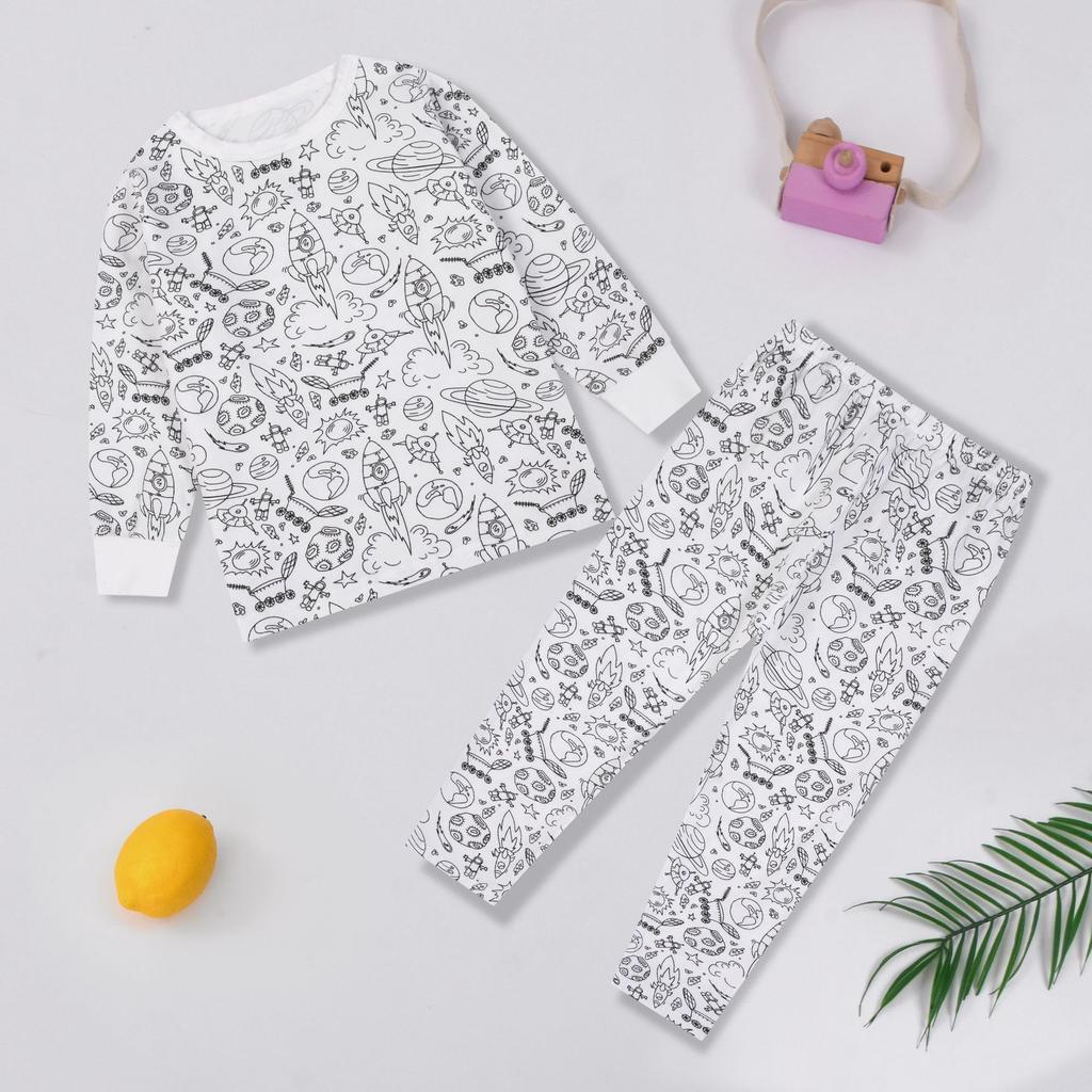 Unisex Children's Pajama Set Christmas DIY Cartoon Graffiti Girl Pjs Winter Cotton Marker Coloring Drawing for Kids