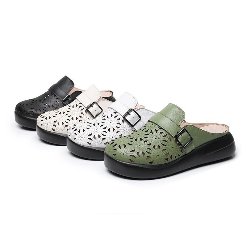 Fashion GKTINOO Roman Summer Mule Shoes Women Genuine Cow Leather Soft Sole Buckle Strap Female Sandal Slippers Handmade