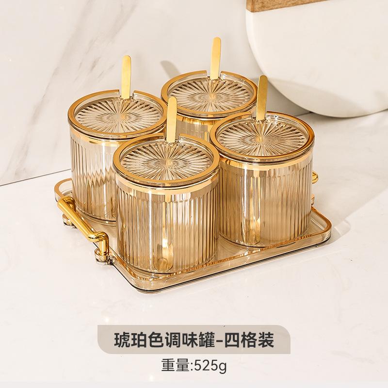 Creative Transparent Gold-plated Striped Spice Jar Spice Salt Sugar Jar with Lid Multifunctional Storage Box Storage Container