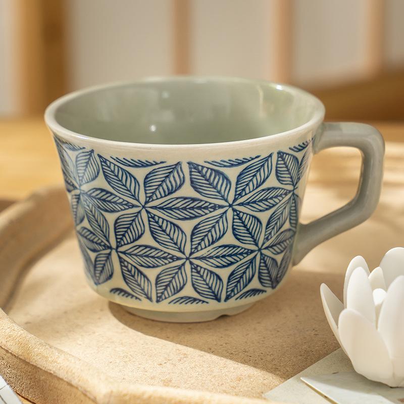 

Retro coffee cup Ice crack cup Ceramic cup Mug Household drinking cup Coarse pottery water cup Breakfast cup Broken flowers 301-400ml