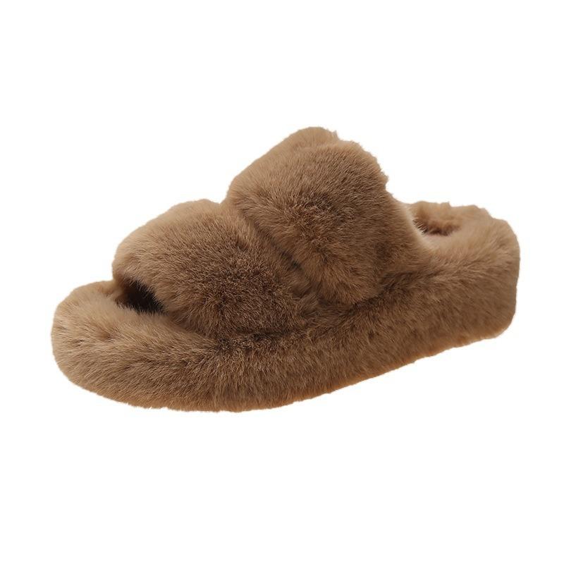 2024 Autumn and Winter New Outer Wear Women's Fluffy Shoes Double Word with Women's Plush Slippers Korean Version of Casual Home Hair Mop