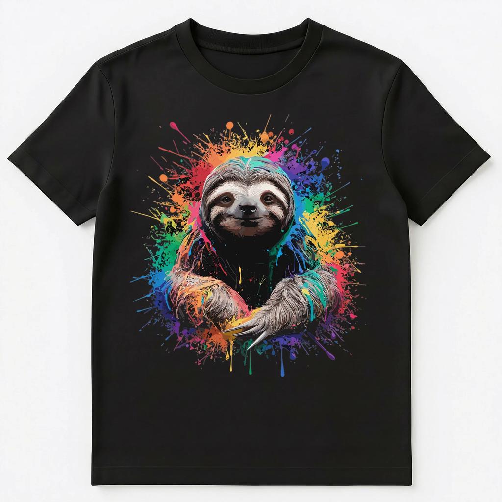 Colorful Paint Splash Sloth Art Graphic Unisex T-shirt Tops Tees Unisex