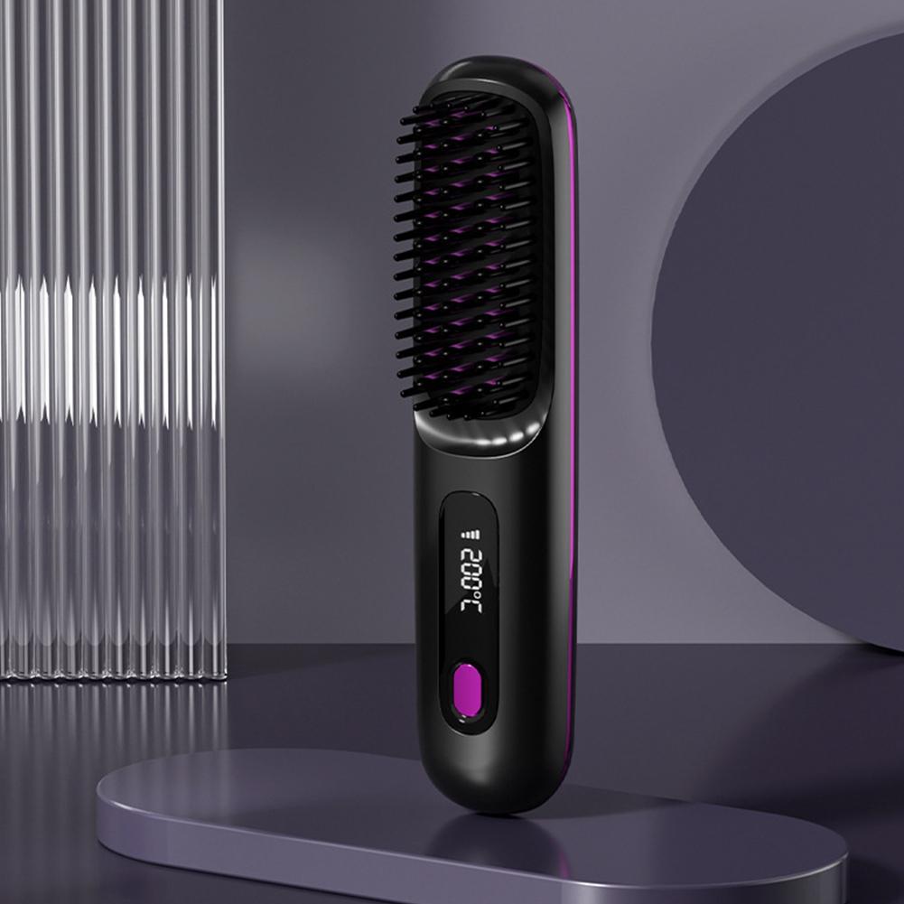 Cordless Hair Straightener Negative Ions Hair Straightener Digital Display Hair Straightening Brush Anti-scald for Home Travel