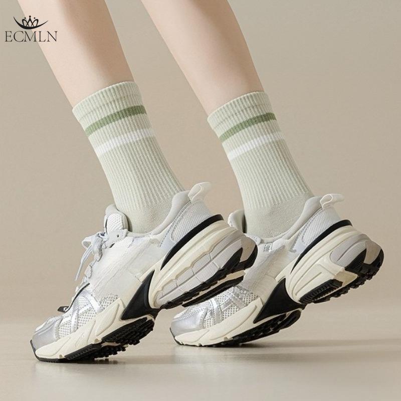 Cotton Women's Mid-calf Socks Girls Ladies' Parallel Bar Striped Casual Sports Socks