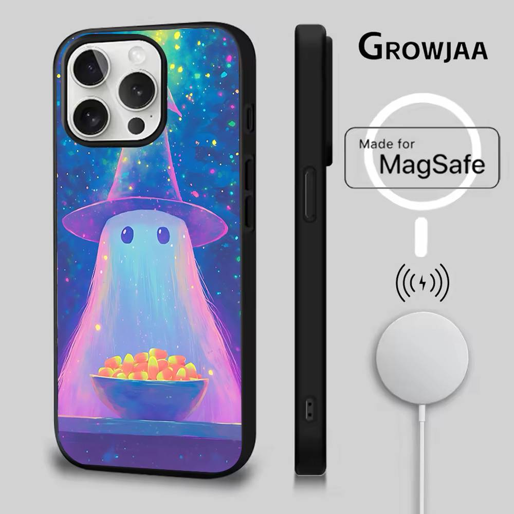 Cute Ghost Phone Case For iPhone 16e,16,15,14,13,12,11,Plus,Pro,Max,Mini Magsafe Magnetic Wireless Charging