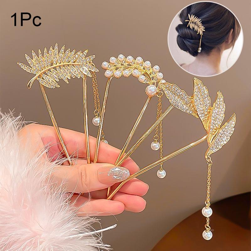 Women's Temperament Pearl Pendant Hairpin Simple U-shaped Hairpin Antique Style Bun Head Hair Accessory