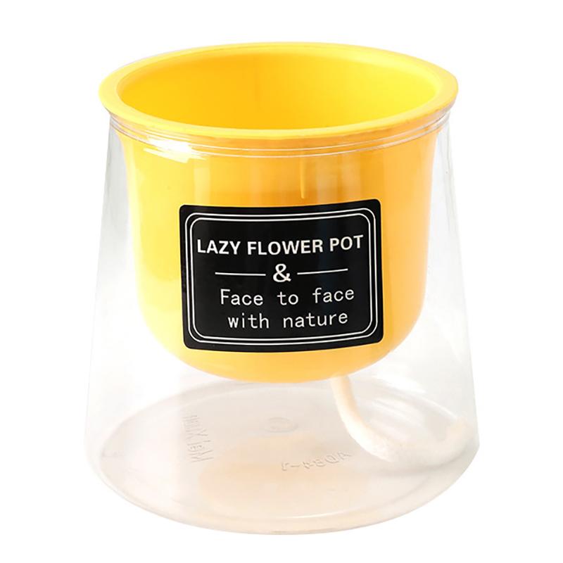 

Ленивый гидропонный цветочный горшок Автоматический влагопоглощающий цветочный горшок Прозрачный пластиковый самополивающийся кашпо Декор для рабочего стола жёлтый