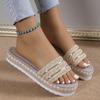 Large Size Woven Thick-soled Slippers Women Wear Metal Strip Decorative Slippers