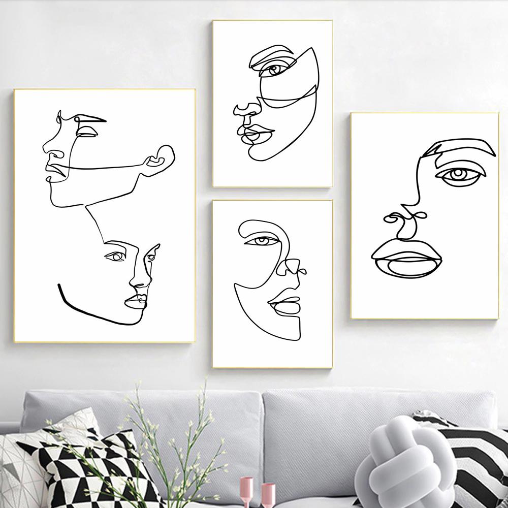 Nordic Minimalist Line Figure Painting Canvas Painting Abstract Face Poster Office Living Room Bedroom Home Decoration Mural No Frame