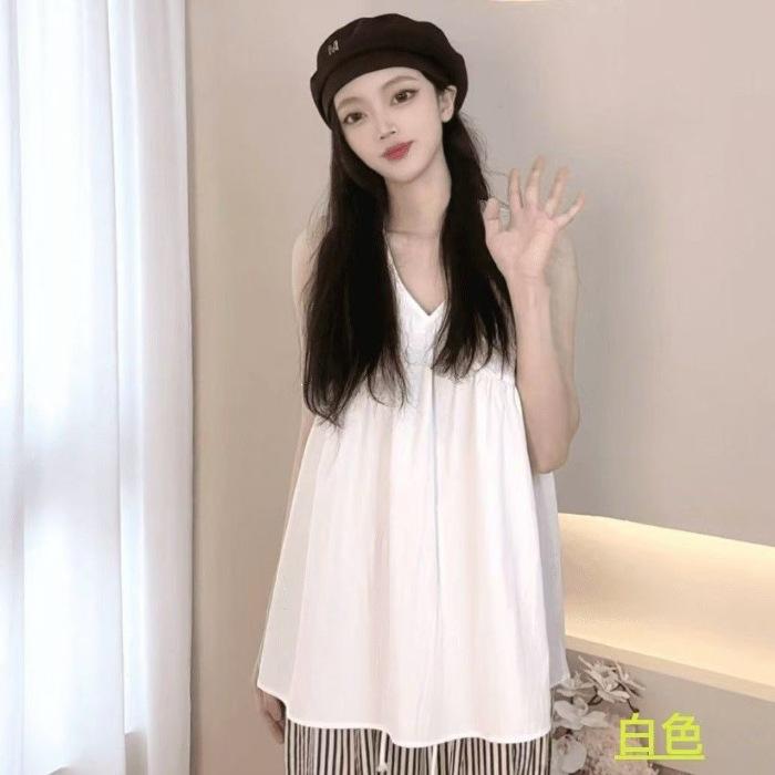 Large Size Fat Mm Temperament Sleeveless Black Vest Shirt Women's Summer High-end Korean Version Loose Meat-covering Shirt Top