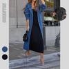 Neuer Europäischer & Amerikanischer Herbst/Winter Damen Denim Baumwolle Windbreaker: Einfarbige Jacke mit zwei Taschen, langen Knöpfen und lockerem Schnitt