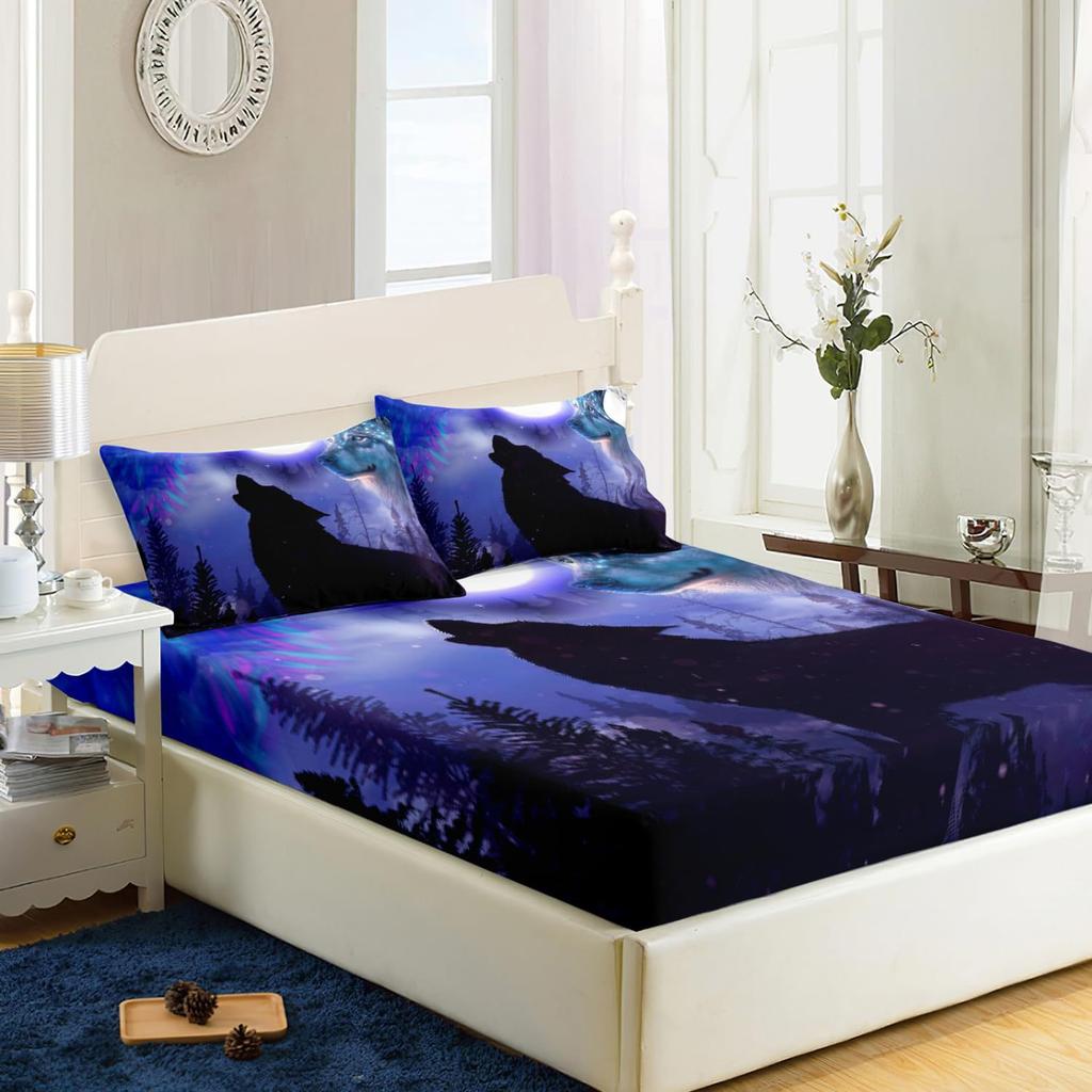 Forest Animal Pattern Mattress Three-Piece Digital Printing Mattress Bedding Set Adult Children