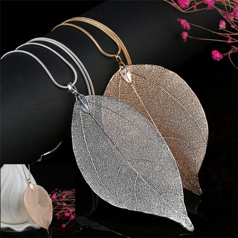 Unique Women Jewelry Simple Leaf Sweater Pendant Long Chain Necklace