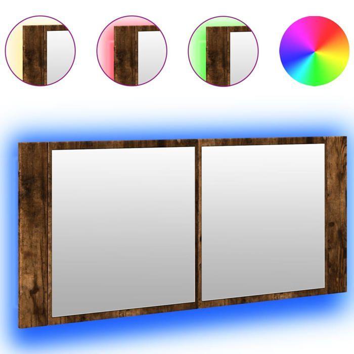 VidaXL Armoire à miroir à LED de bain chêne fumé 100x12x45 cm, armoire à miroir, armoire de maquillage avec miroir, armoire 834959