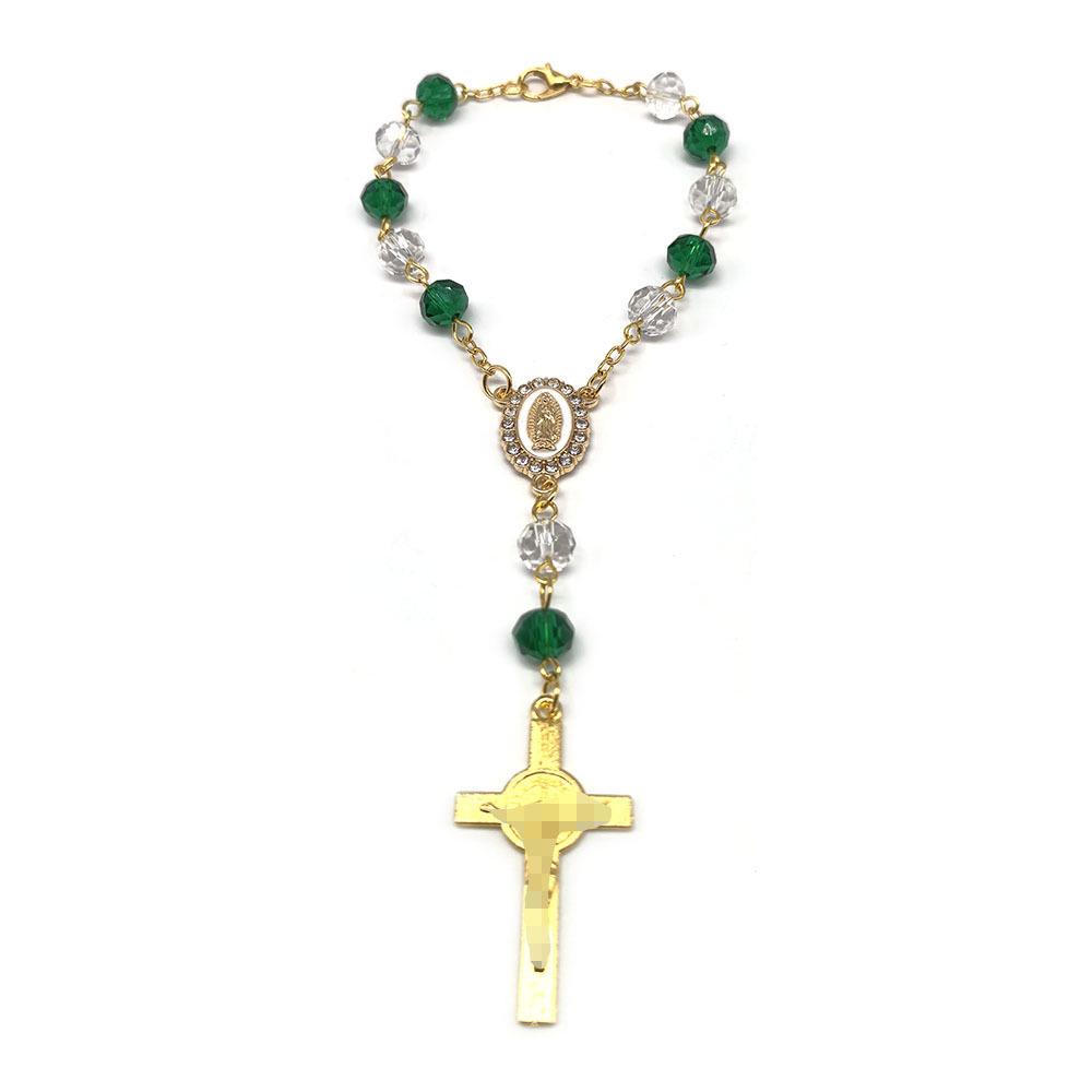 Crystal Cross Rosary Bracelet & Car Ornament for Baptism & Christmas