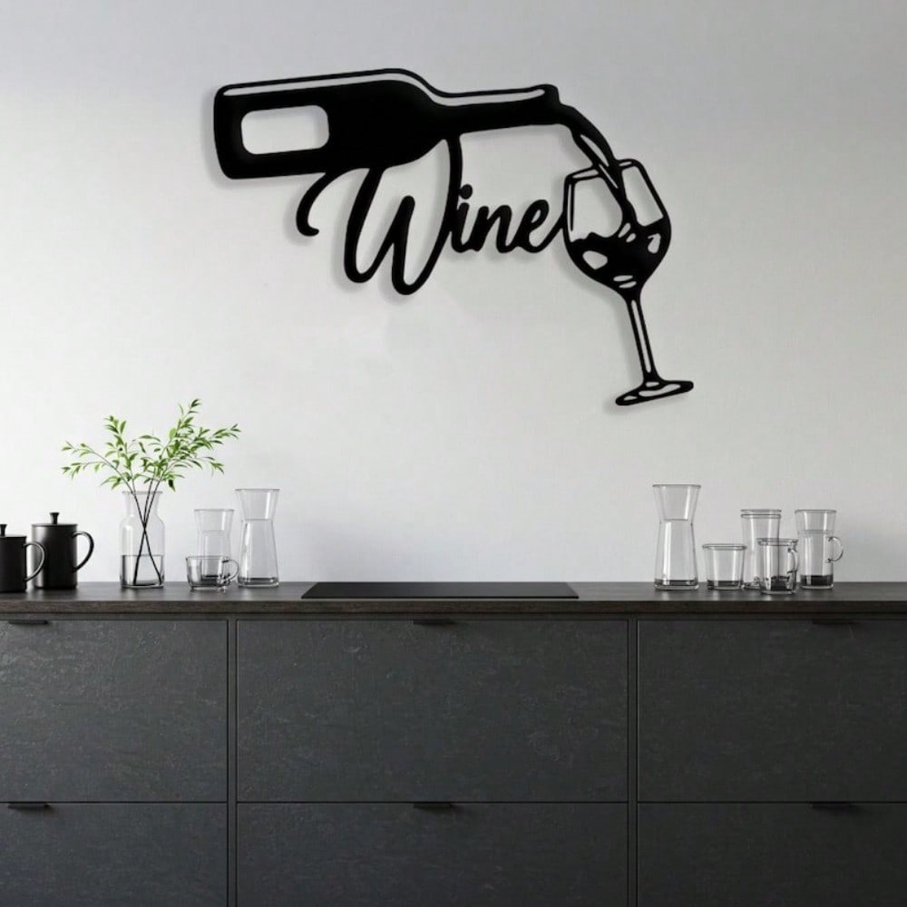 Modern Wine Metal Wall Art, Rotating Hook Bar Sign for Home Decor & Gifts