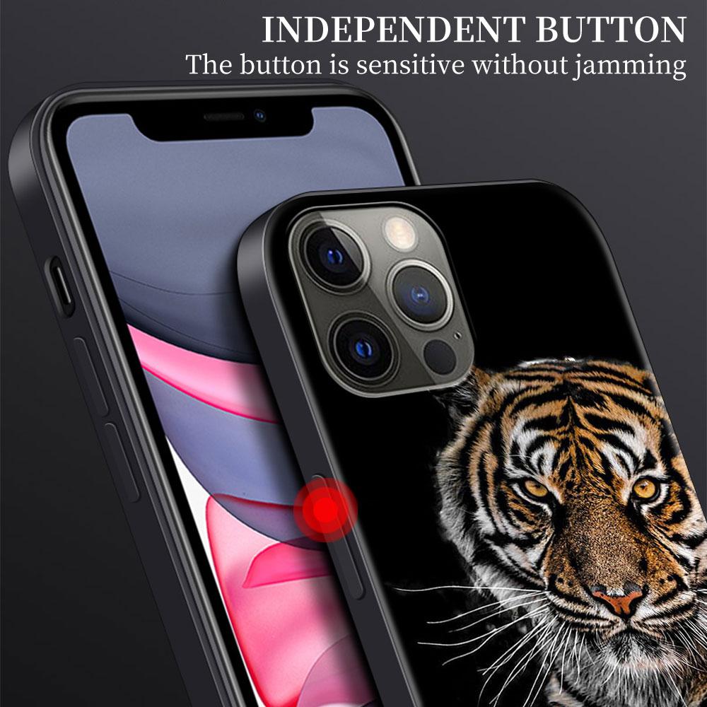 Phone Case for Apple iPhone 14 15 11 12 13 Pro Max XR X 7 8 Plus XS Black Soft Cover SE 2020 Coque Lion Tiger Animal Bumper