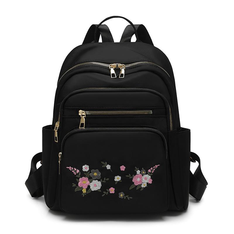 Schoolbag New Embroidered Ladies Simple Backpack Lightweight Large Capacity Bag Multi-layered Travel Commuter Backpack