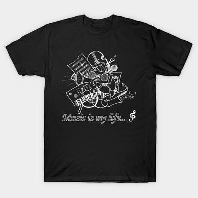 Men Black Print T-shirt Super Large TShirt Music-is-my-life No-Cut Transfer Paper Print Cotton Tshirt