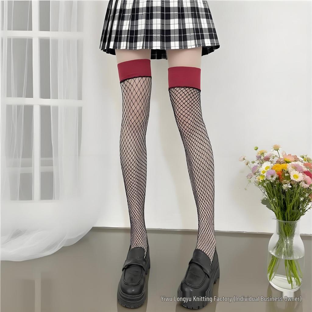 Czarne Koronkowe Pończochy do Uda z Kokardką - Damskie Seksowne Skarpetki za Kolano