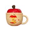 Niedliche Apfel-Keramiktasse mit Deckel Löffel Geschenkbox Kreative Haushalts-Wassertasse für Mädchen Super süße Souvenir-Geschenktasse