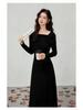 Korean Style Autumn Winter Knit Cinched Waist Slimming Long Dress for Ladies