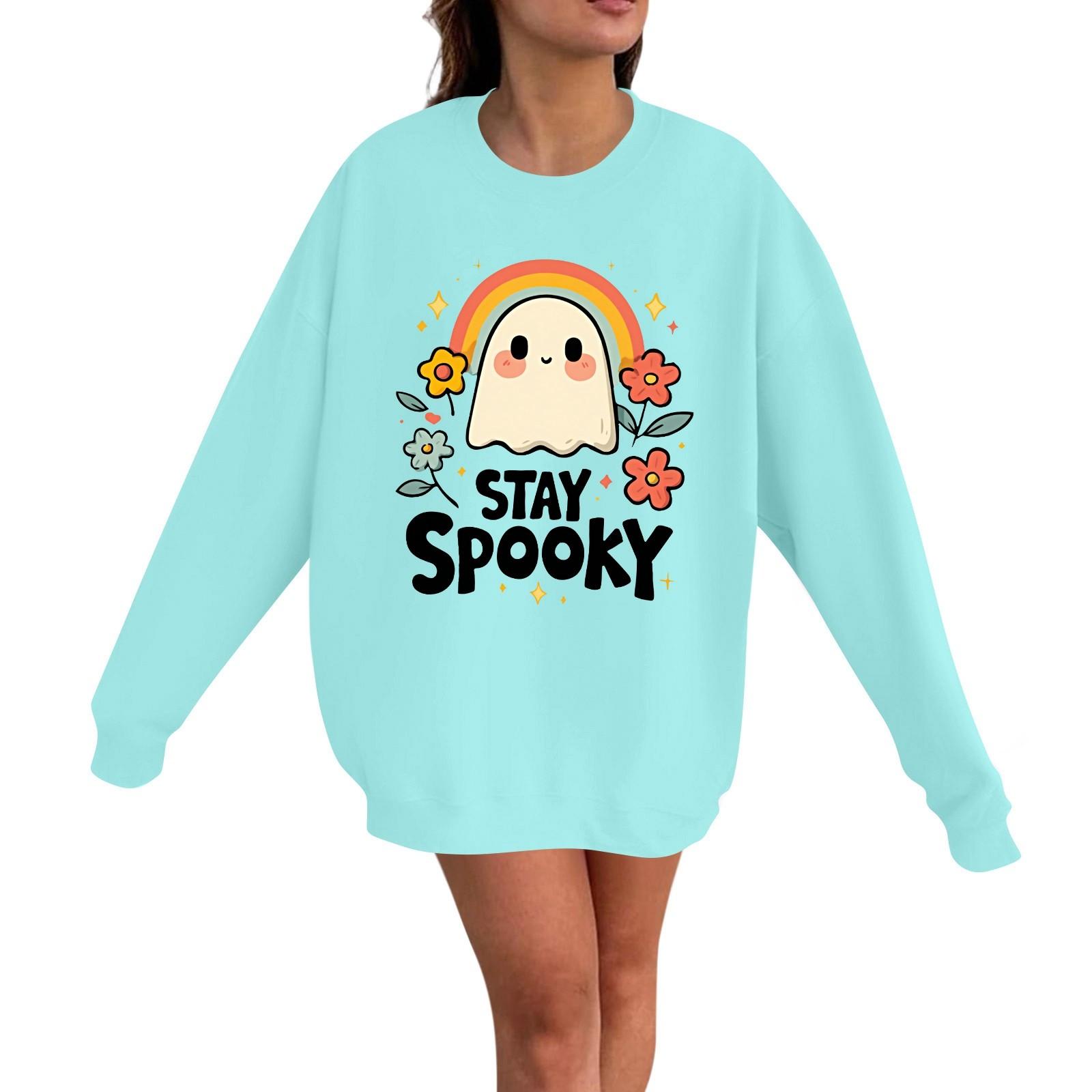 

Женский повседневный модный пуловер с длинным рукавом и принтом на Хэллоуин, с круглым вырезом L