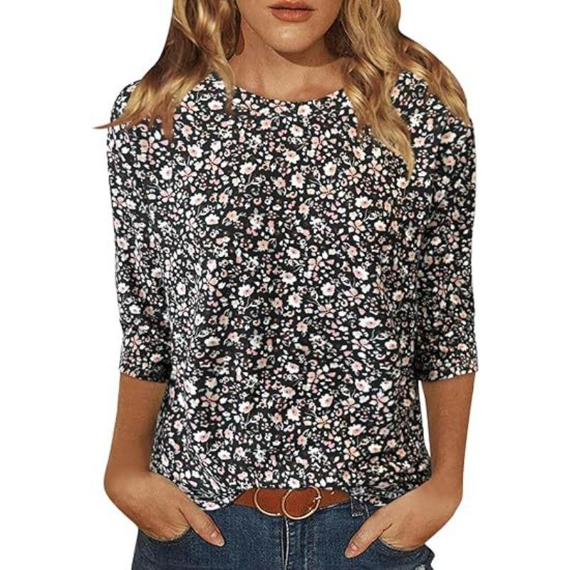 

Весенне-осенний топ с круглым вырезом, цветочным узором и 3D-принтом, модная повседневная женская футболка с длинным рукавом S